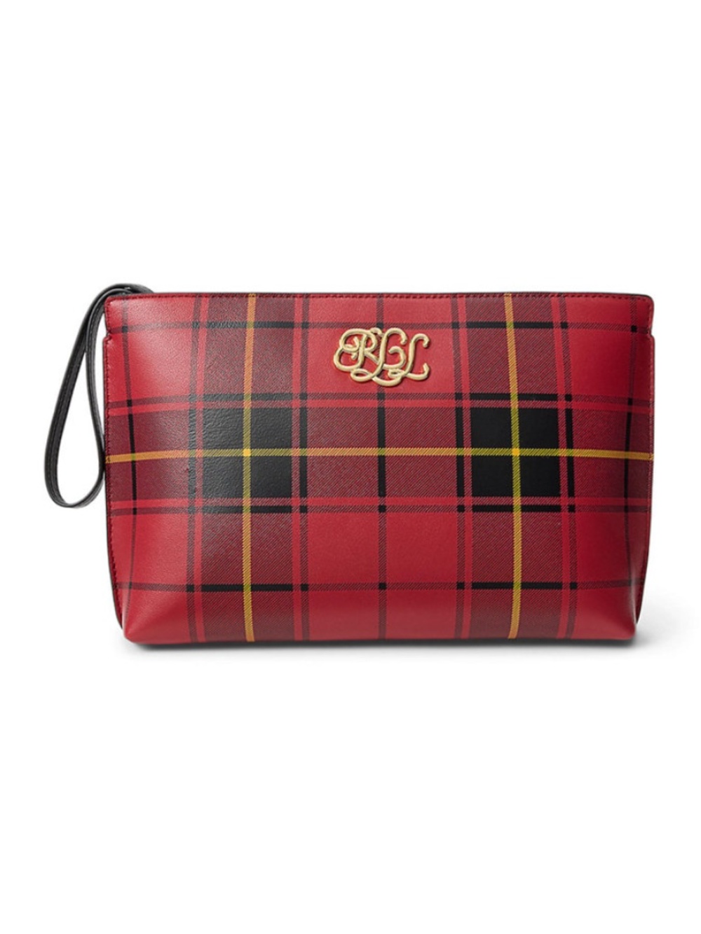 Lauren Ralph Lauren Red Tartan Plaid Wristlet Gold LRL Logo